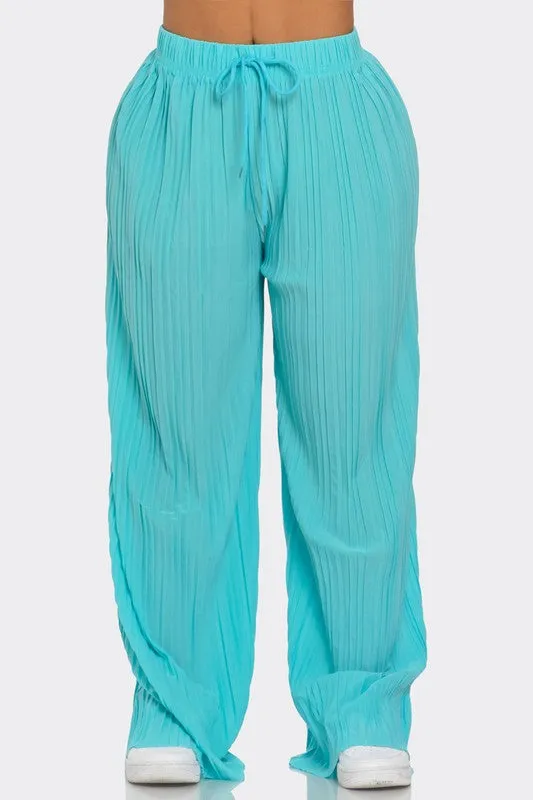 SUMMER BREEZE PLISS PANTS - AQUA BLUE
