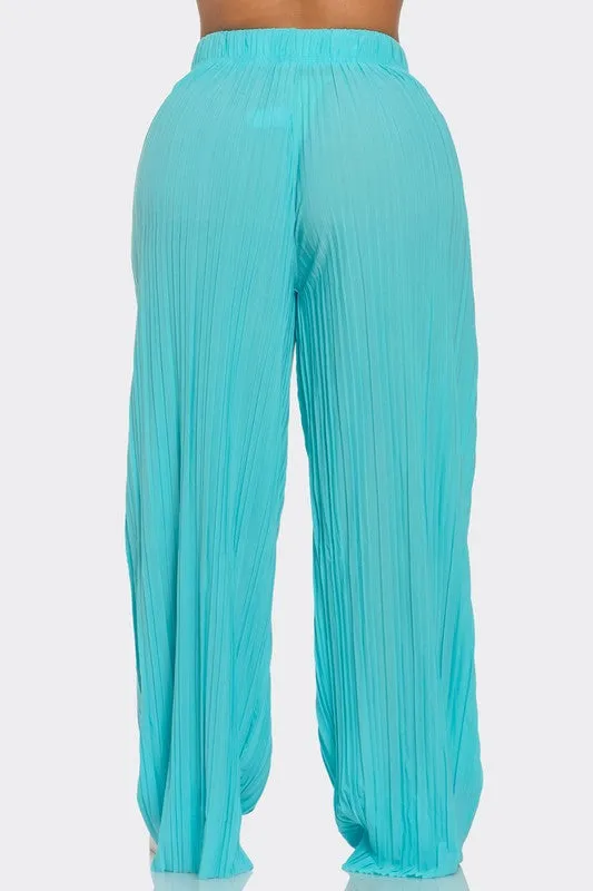 SUMMER BREEZE PLISS PANTS - AQUA BLUE