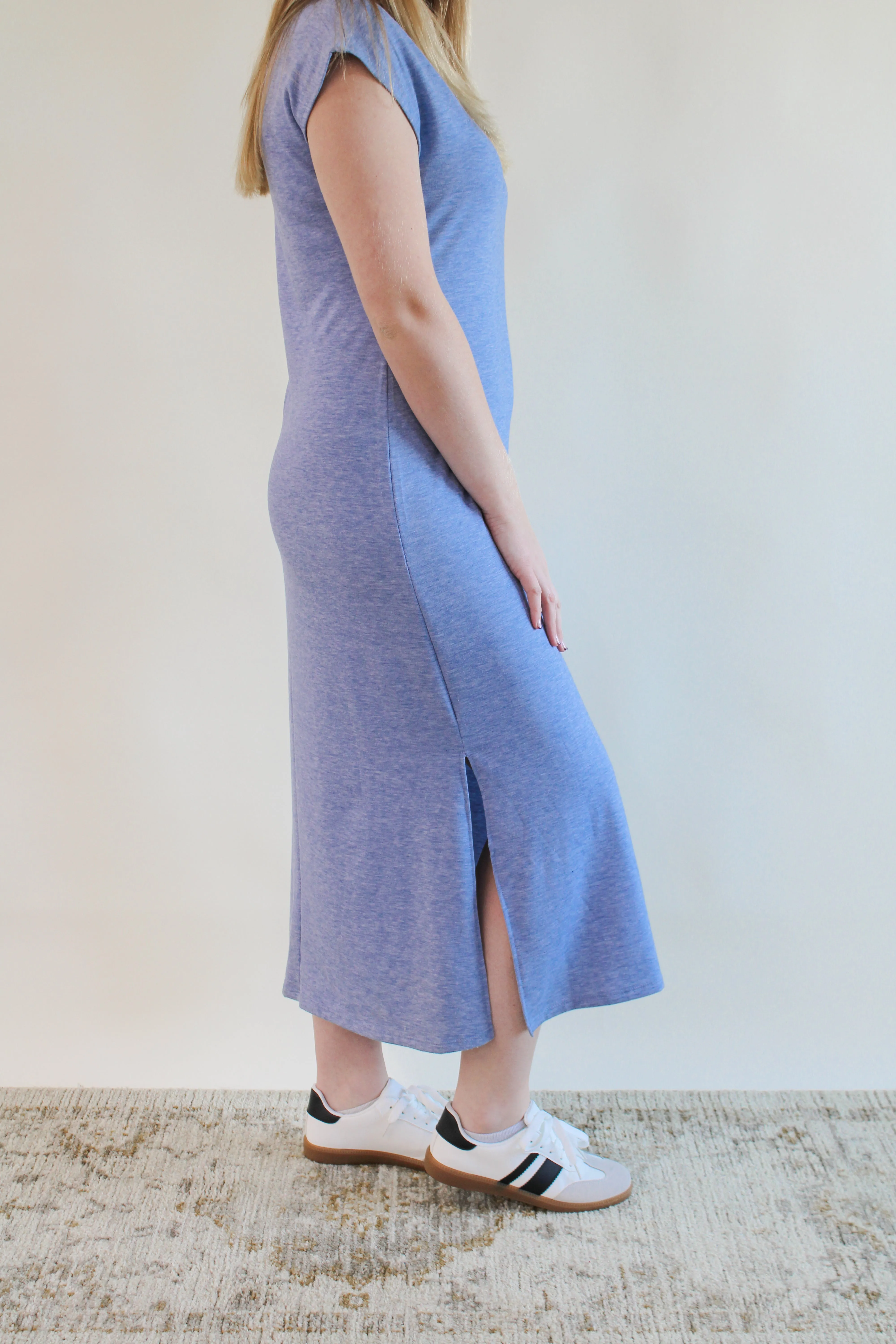 TANAE BLUE FRENCH TERRY MIDI DRESS