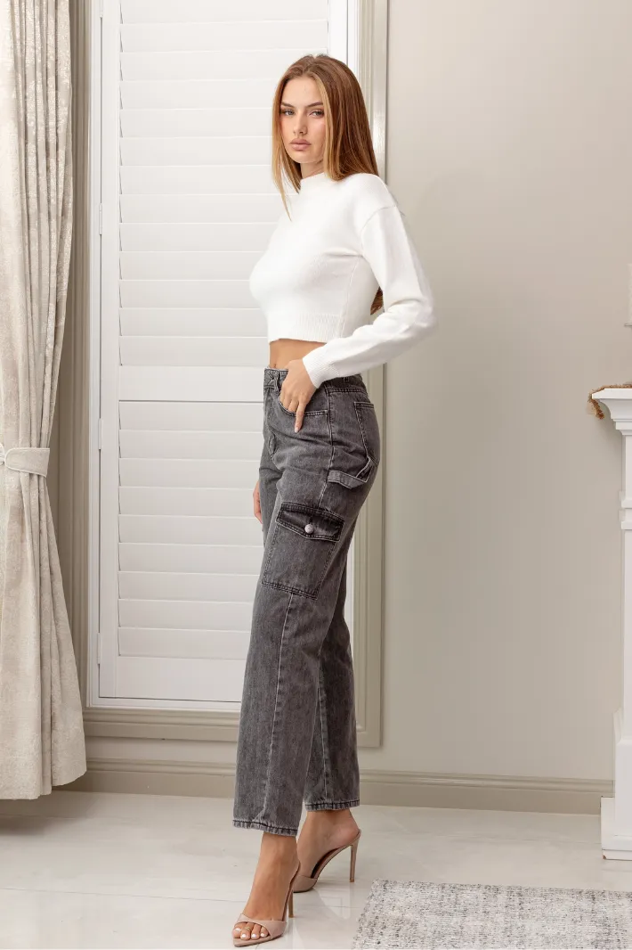 TILLIE WIDE LEG DENIM JEANS - Grey Wash