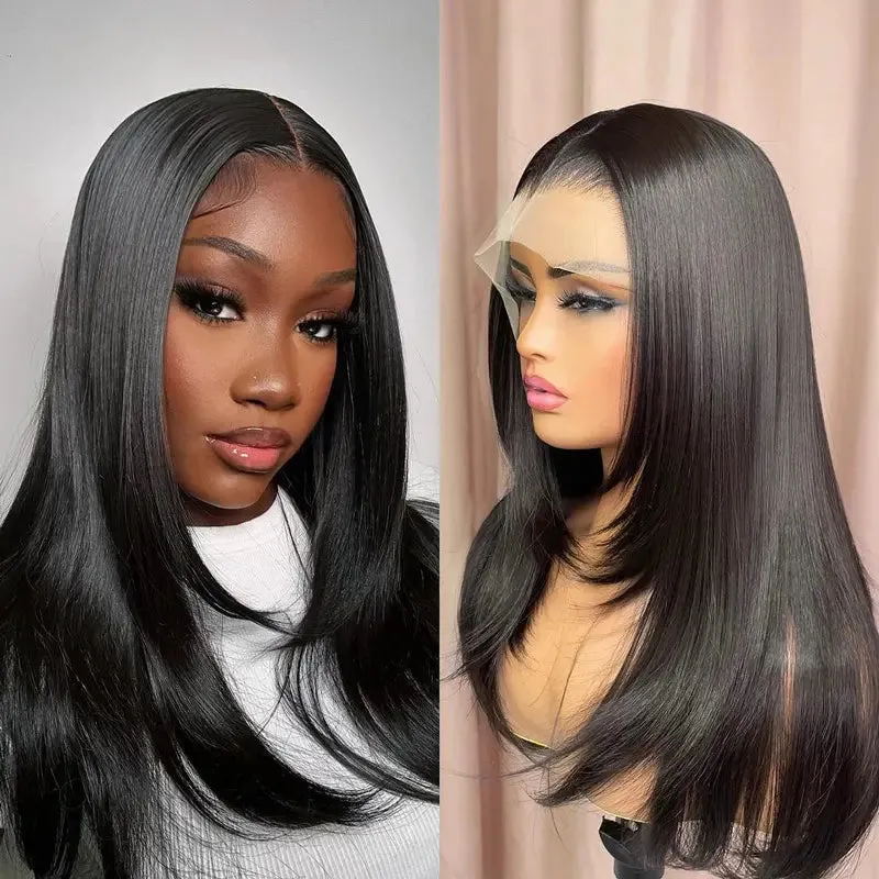 Trendy Long Layered Butterfly Haircut Straight Wig 13x4 Transparent Lace Frontal Wig Ashimary Hair