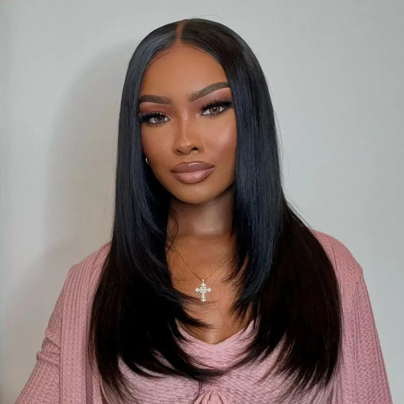 Trendy Long Layered Butterfly Haircut Straight Wig 13x4 Transparent Lace Frontal Wig Ashimary Hair