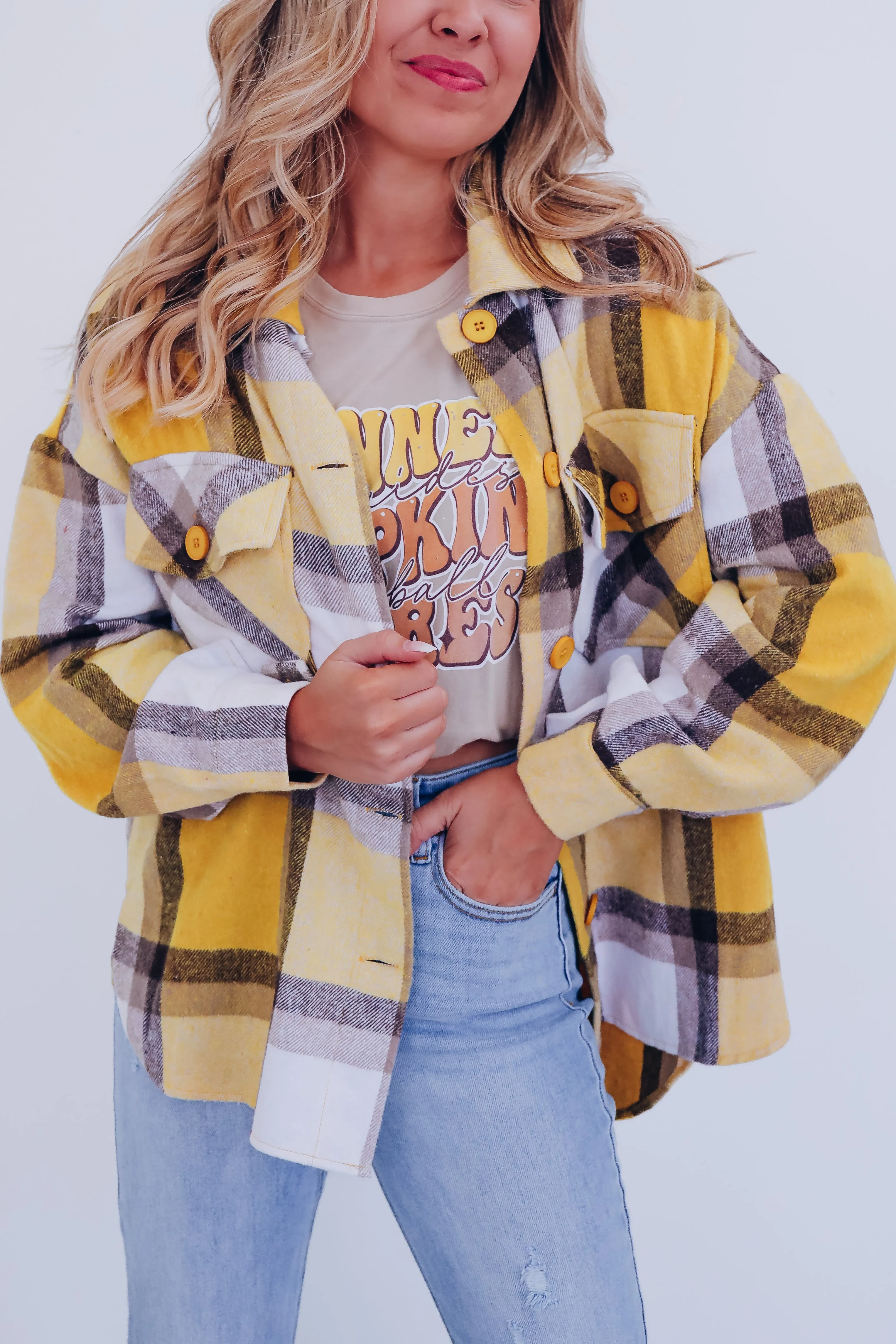 Trendy Time Plaid Shacket - Mustard