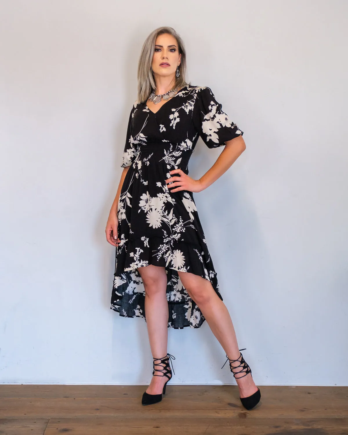 V Neck Asymmetrical Skirt Casual Dress