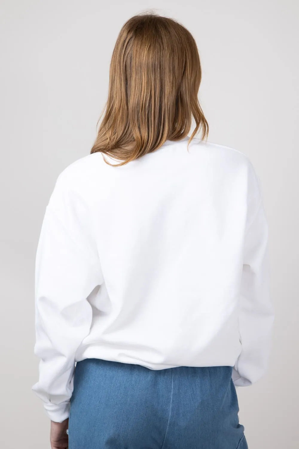Very Mindful Very Demure Cake Graphic Fleece Sweatshirt for Women in White | 32263X-OSS-WHITE