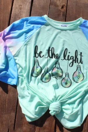Watercolor Be The Light 3/4 Printed Sleeve Raglan Tee