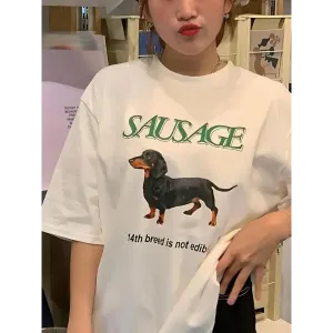 Whimsical Canine Print Cotton Tee for a Playful Y2K Style