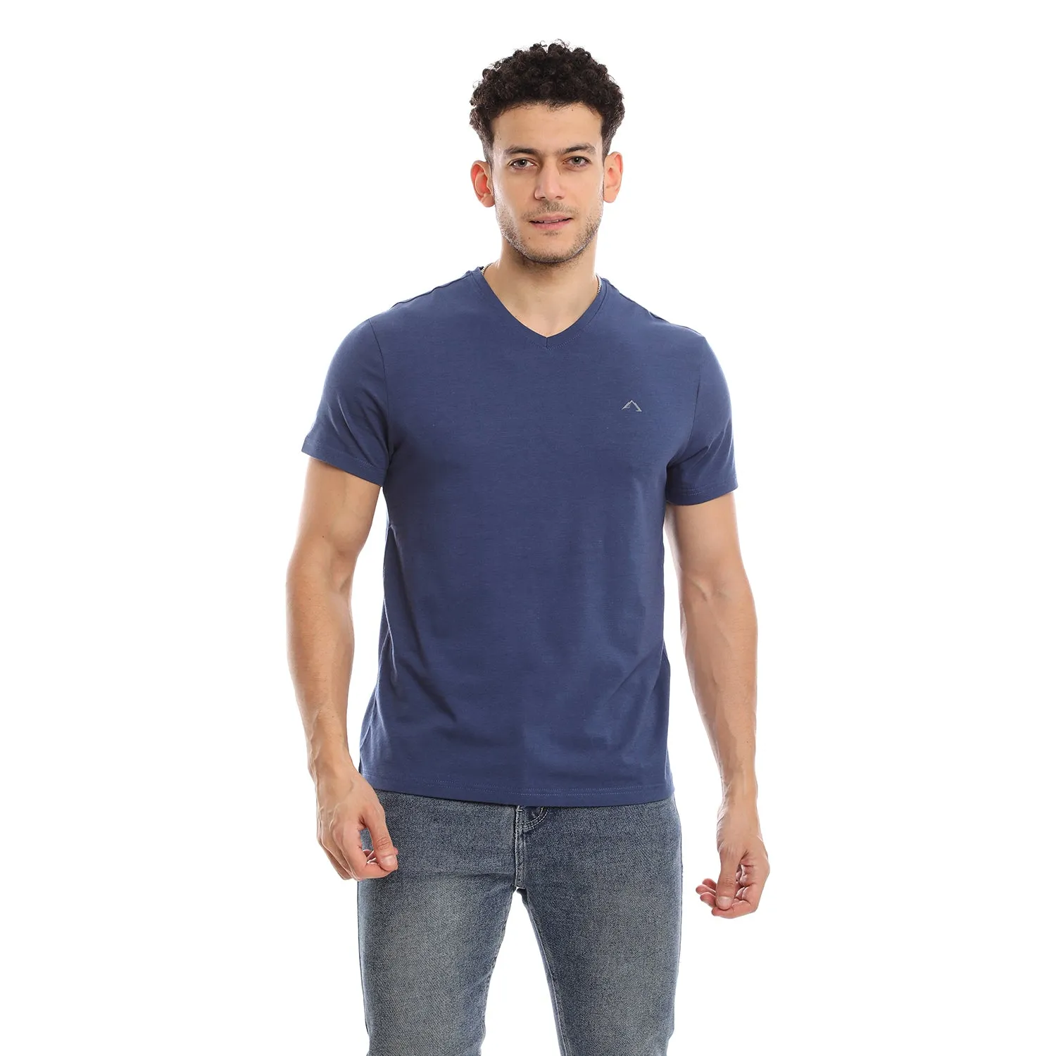 WHITE & NAVY CLEOCOTTON PREMIUM V-NECK MODAL STRETCH LOGO T-SHIRT - 2 PK
