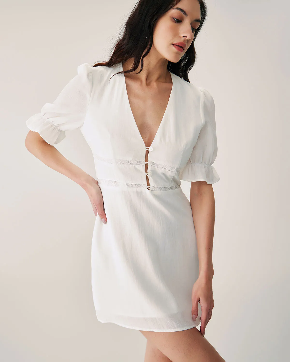 White Lace Splicing Mini Dress