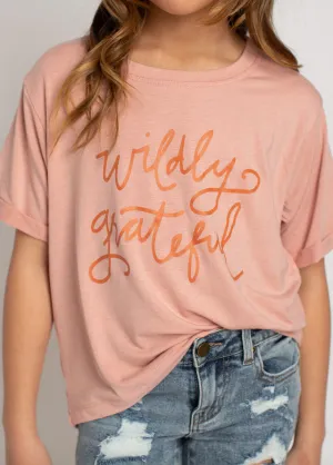 Wildly Grateful Tee in Heather Pink