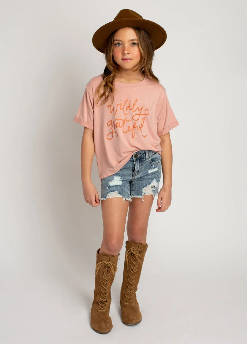 Wildly Grateful Tee in Heather Pink