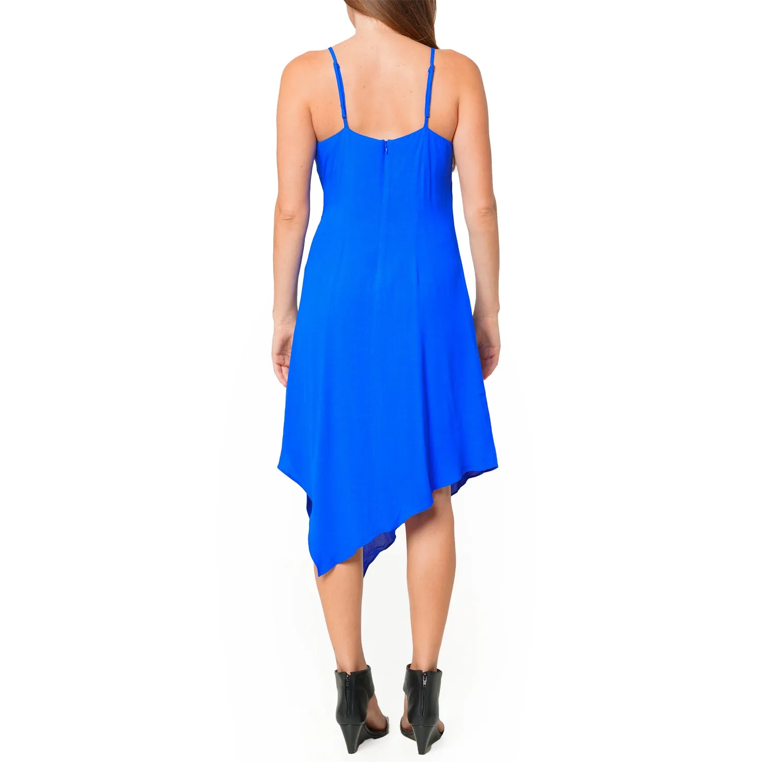 Women's Solid Asymmetrical Hem V-neck Dress in Blue