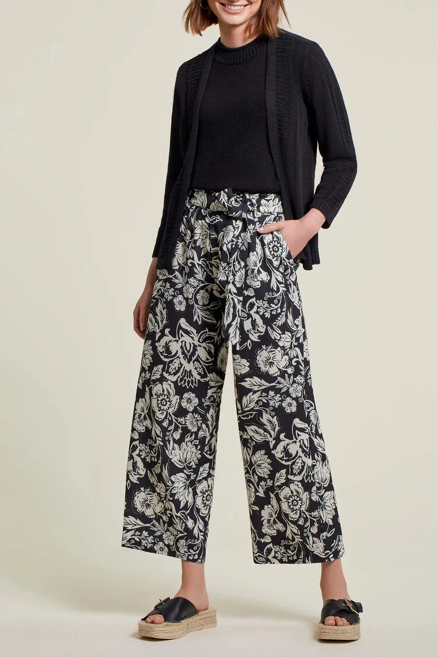 Women's Tribal | Flowing Floral Print Wide Leg Pant | Black