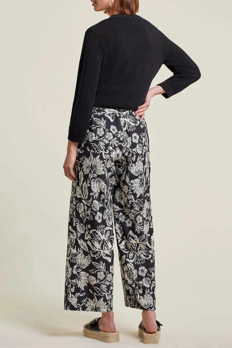 Women's Tribal | Flowing Floral Print Wide Leg Pant | Black