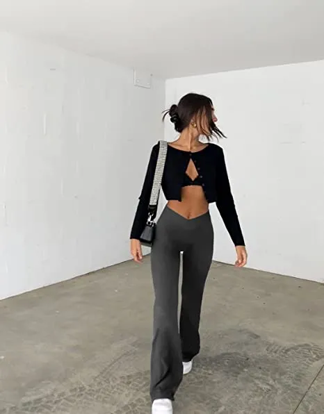 Women's V Crossover Flare Leggings Grey