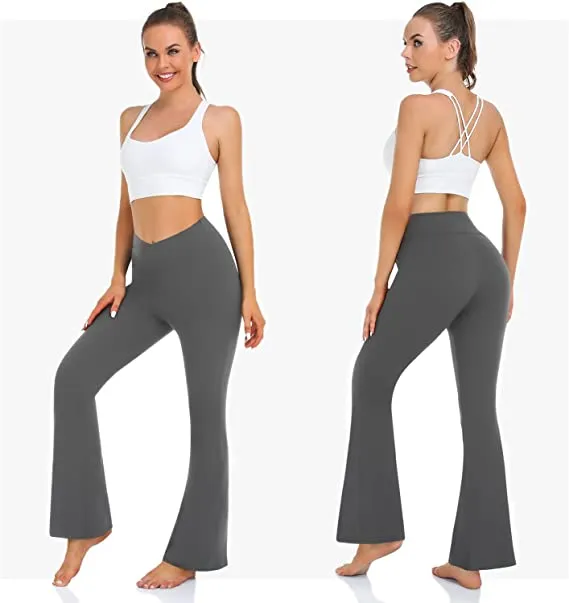 Women's V Crossover Flare Leggings Grey