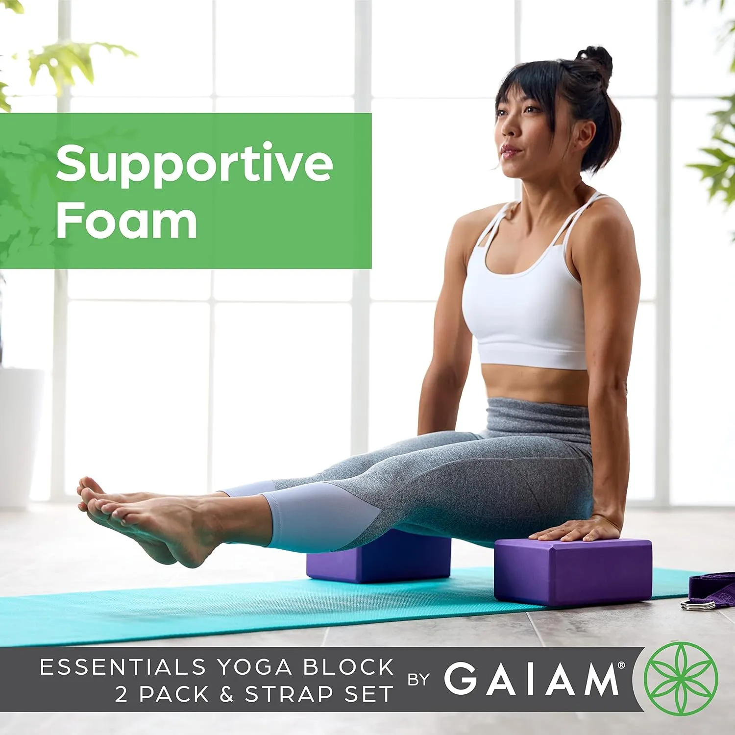 Yoga Block with Strap, Pilates & Yoga Props to Help Extend & Deepen Stretches