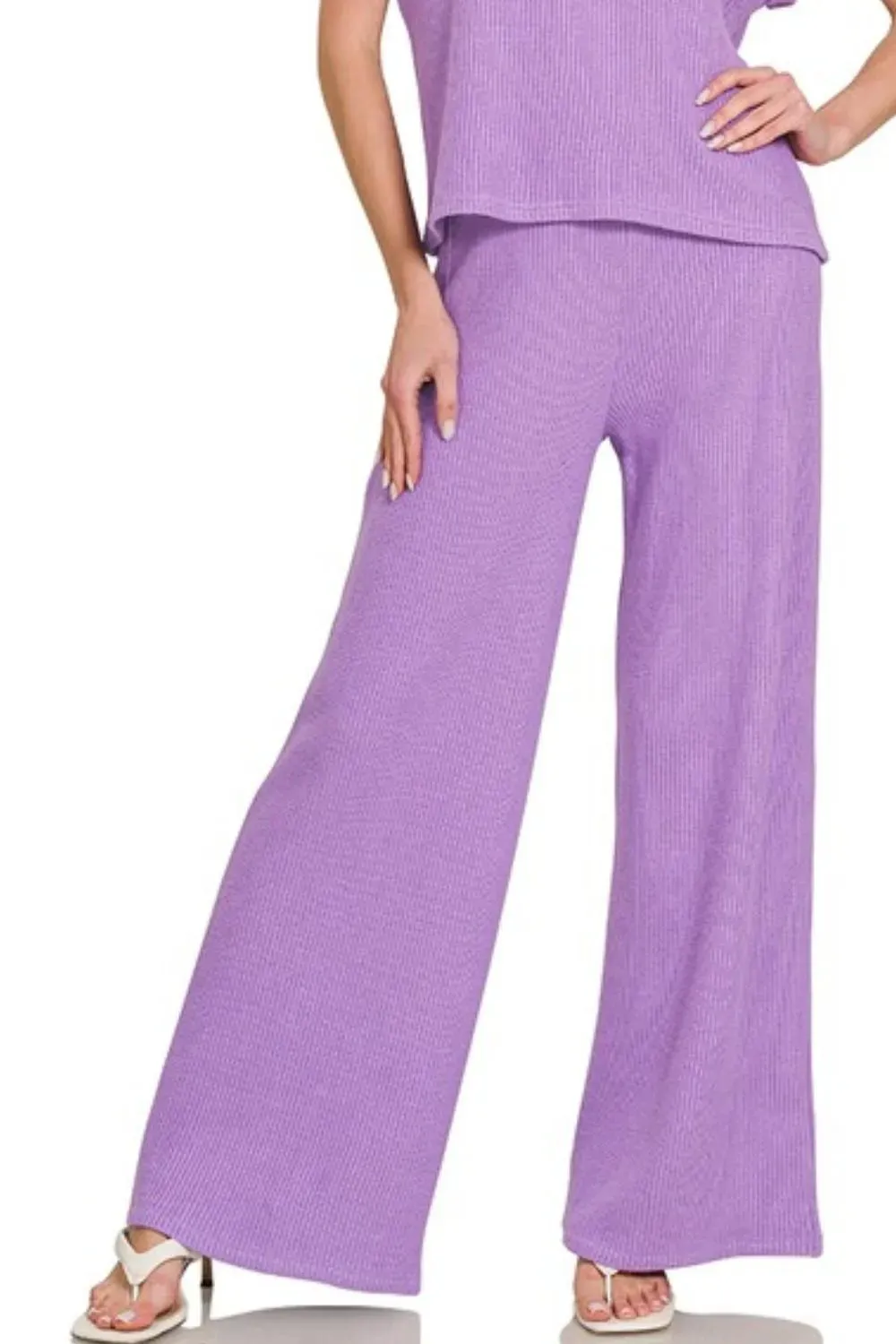 Zenana Rolled Sleeve Top and Pants Sweater Set